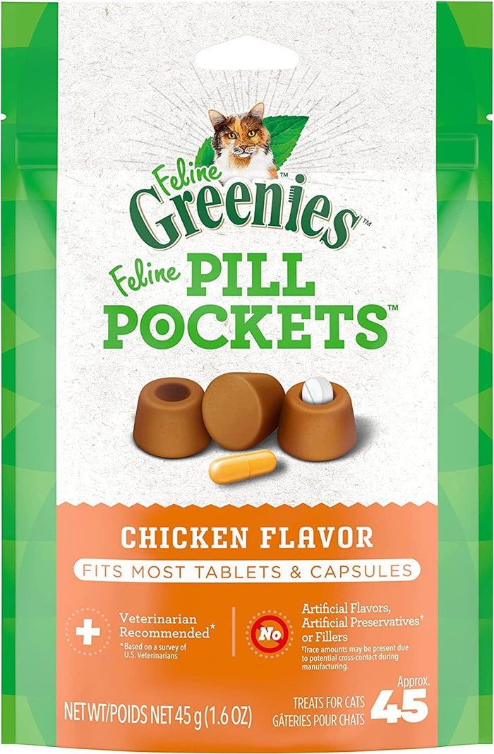 Greenies Feline Pill Pockets for Cats Natural Soft Cat Treats, Salmon Flavor, 3 oz. Pouch (85 Treats)