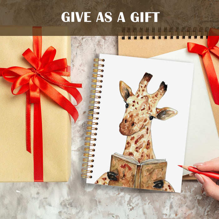 LZYRF Giraffe Reading Book Spiral Notebook Journal, Giraffe Gifts Notebooks for Note Taking, Reading Journals for Book Lovers, Funny Animal Bookish Hardcover Notebook, 5.5x8.3 Inch