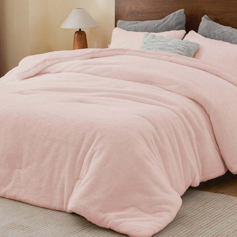 BEDELITE Faux Fur Fleece Queen Comforter Set - Fluffy & Warm Grey Comforter Queen Size，Ultra Soft and Cozy Winter Bedding Set,Fuzzy Thick Bed Set,1 Comforter and 2 Pillowcases