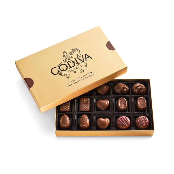 Godiva Gold Assorted Chocolate Gift Box, Belgian Dark and Milk Chocolates with Pralinés, Ganaches & Caramels, Gourmet Gift for Birthdays, Holidays, Non-GMO & Kosher, 8 Pc
