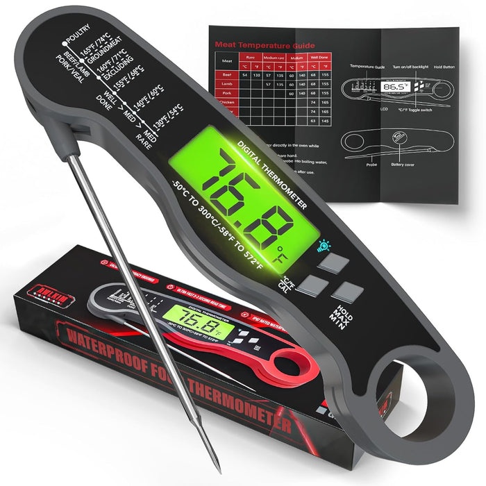 Meat Thermometer Digital - Instant Read Waterproof Food Thermometer with Backlight for Cooking, Grill, Candy, Kitchen & Stocking Stuffers for Men - Red