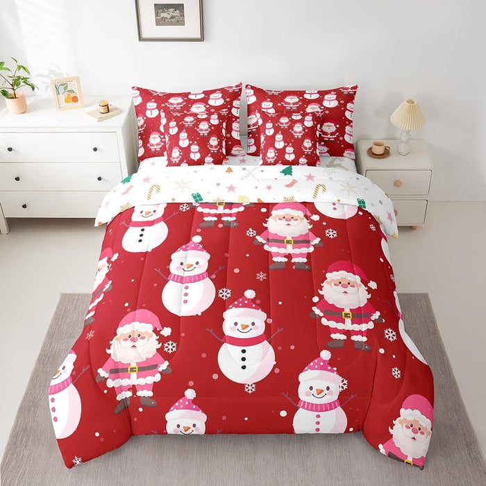Feelyou Cute Santa Claus Bed Set Boys Girls Twin Size Snowflake 7 Pieces Beeding Set Ultra Soft Winter Bed in a Bag with Comforter, Sheets, Pillowcases Christmas Tree Room Decor Christmas Decorations