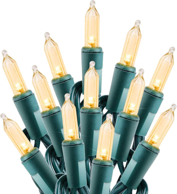 Clear Christmas String Lights 100 Count 25 Feet Incandescent Bulb Mini Lights for Indoor Xmas Tree Garland Birthday Wedding Party Festival Decoration, Green Wire