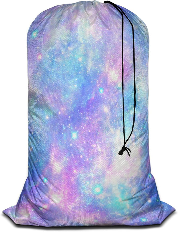 Swono Watercolor Sketch Poppy Large Laundry Bag Washable Large Dirty Clothes, Leaf Repeating Pattern Drawstring Organizer Bag, Fit Hamper Basket Camp Travel Home Dorm, Pink Black