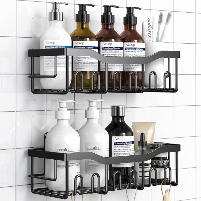 EUDELE 5-Pack Rustproof Stainless Steel Shower Caddy Set– No Drill Adhesive Bathroom Organizer, Space-Saving Shower Shelves for Apartment Essentials, Bathroom/Kitchen Storage Home Decor-L Size