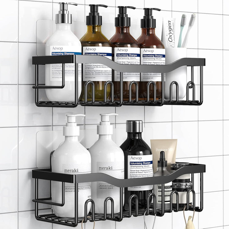 EUDELE 5-Pack Rustproof Stainless Steel Shower Caddy Set– No Drill Adhesive Bathroom Organizer, Space-Saving Shower Shelves for Apartment Essentials, Bathroom/Kitchen Storage Home Decor-L Size
