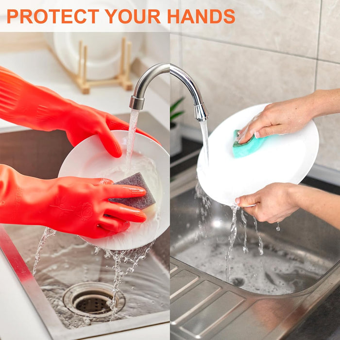 North Tower Kitchen Washing Room Gloves Fleece Lined, Reusable, Waterproof with Extra-Long Cuff & Anti-Slip Design for Household & Kitchen Use,15",2 Pairs Large