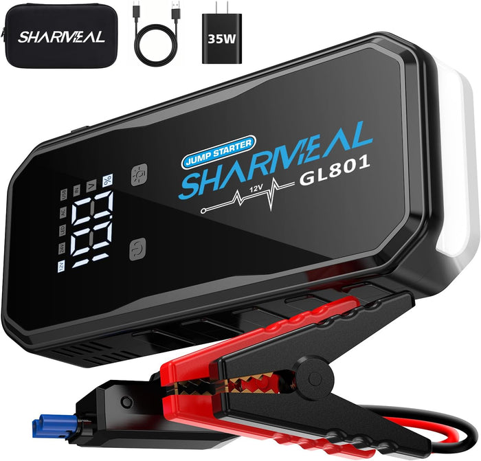 Sharmeal Car Jump Starter 5000A, Jump Starter Battery Pack for 10.0L Gas and 9.0L Diesel, 12V Portable Jump Box with LED Light
