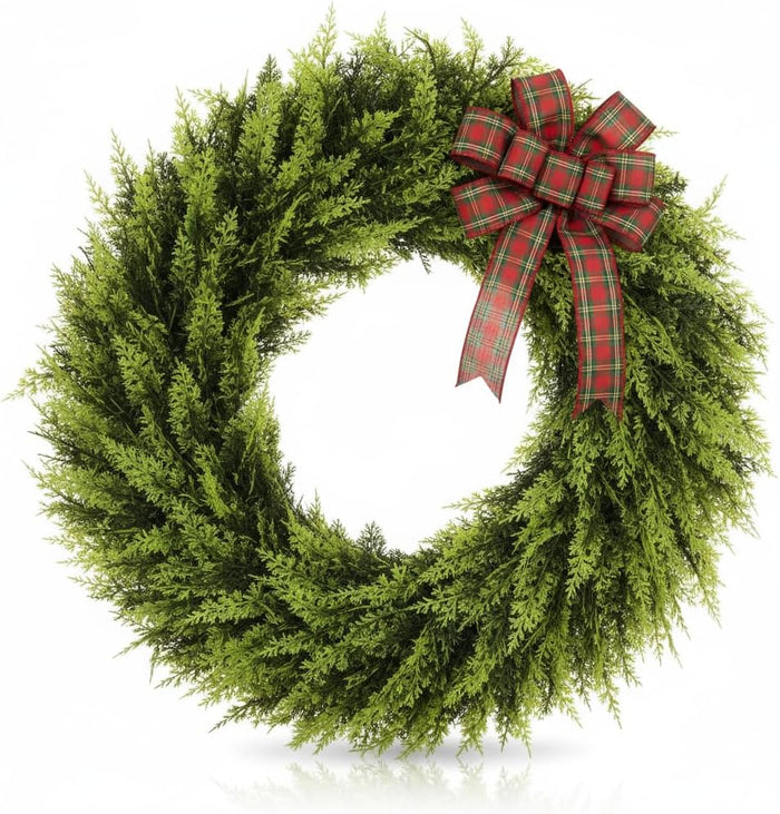 2 Pcs 6 FT Christmas Cedar Garland, Real Touch Soft & Thickness Greenery Pine Garland for Mantle Table Fireplace Outdoor Indoor Christmas Decorcorations