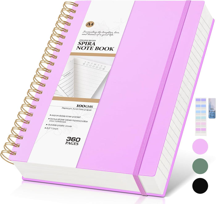 Pink Spiral Notebook Journal,360 Pages College Ruled Notebook, Lined Thick Journals for Women Men,A5 Thick Spiral Journal for Writing,100GSM Paper, Spiral Notebooks for Work School 5.5"x8.5"