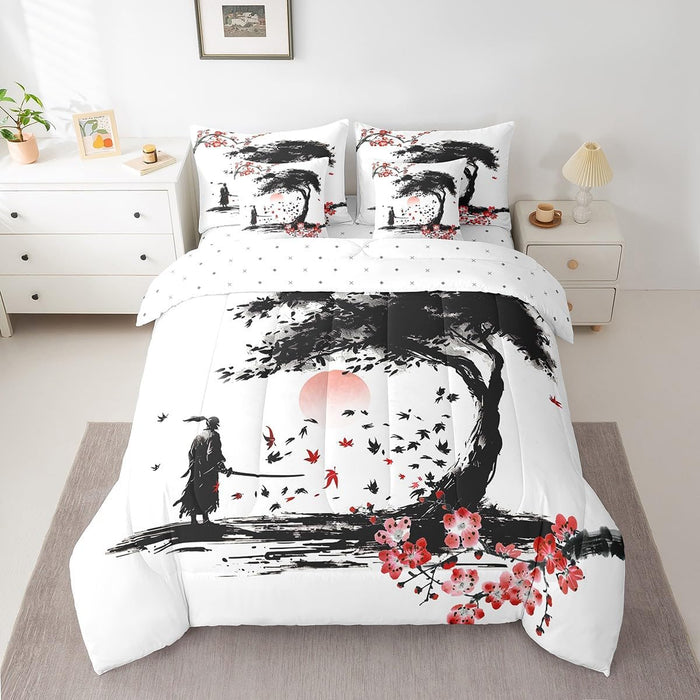 Feelyou Japanese Wave Bed Set Boys Girls for Kids Women Men Twin Size Ocean Wave 7 Pieces Beeding Set Ultra Soft Sunset Bed in a Bag with Comforter, Sheets, Pillowcases Sea Waves Room Decor Bird