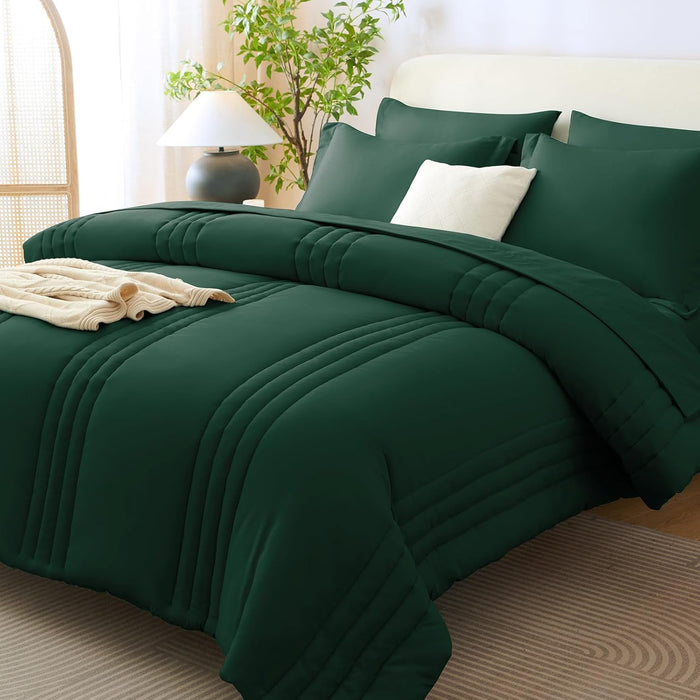CozyLux Queen Comforter Set - 7 Pieces Bed in a Bag Sage Green Comforters Queen Size Bed Set, Soft Bedding Set with All Seasons Comforter, Sheets, Pillowcases & Shams