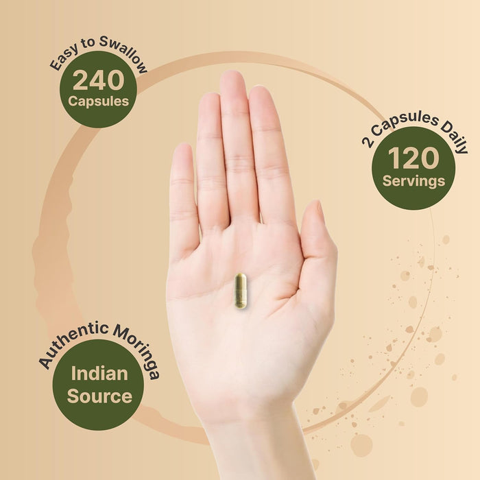 NatureBell Pure Moringa Capsules 8000mg Per Serving - Made with Moringa Powder Organic, 240 Capsules | Green Superfood, Skin Health & Immune Support | Non-GMO, Gluten Free, 4 Month Supply