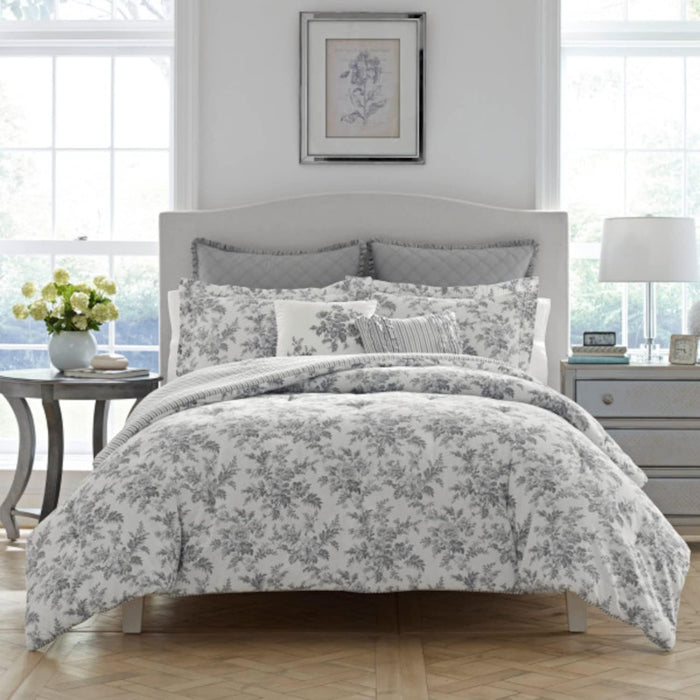 Laura Ashley - King Comforter Set, Soft & Reversible Cotton Bedding, Medium Weight 7 Piece Bed Set with Matching Pillowcases, Euro Shams & Bonus Throw Pillow Covers (Bramble Floral Green)