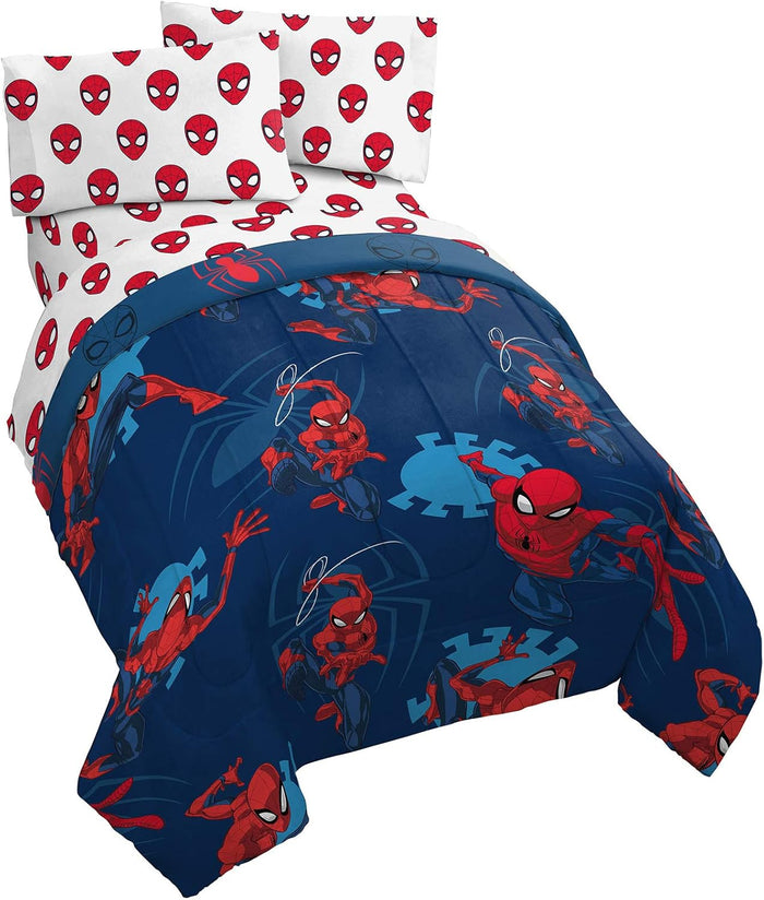 Jay Franco Marvel Avengers Team 4 Piece Twin Bed Set - Includes Reversible Comforter & Sheet Set - Super Soft Fade Resistant Polyester - (Official Marvel Product)