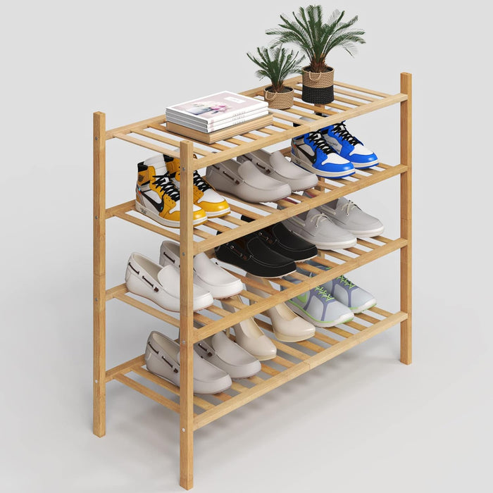 Z&L HOUSE 3-Tier Shoe Rack for Closet, Stackable Bamboo Shoe Rack for entryway, Hallway, Bathroom, Multifunctional Utility Free Standing Shoe Shelf Black
