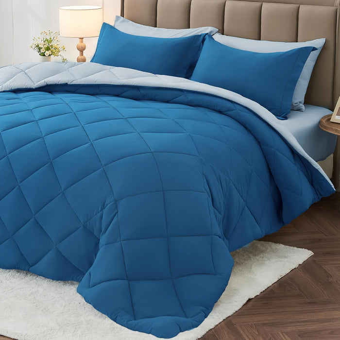 MUXHOMO 7 Pieces Full Comforter Set, Reversible Bed in a Bag Full Size, All Season Bedding Set with Comforter, Flat Sheet, Fitted Sheet, Pillowcases & Shams, Red & Black