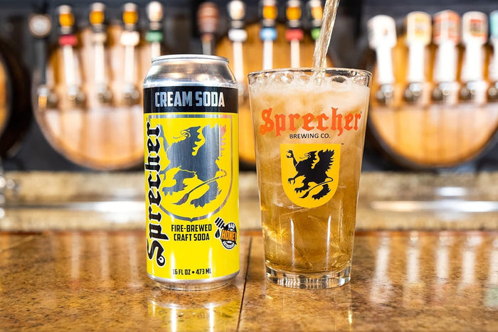 Sprecher Root Beer & Cream Soda Craft Soda – Fire-Brewed with Real Honey, Caffeine-Free & Gluten-Free Gourmet Sodas – 16 fl oz Cans (24 Total)
