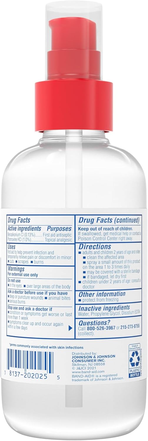 Band-Aid Brand Pain Relieving Antiseptic Cleansing Spray, Pramoxine HCl, 8 fl. Oz