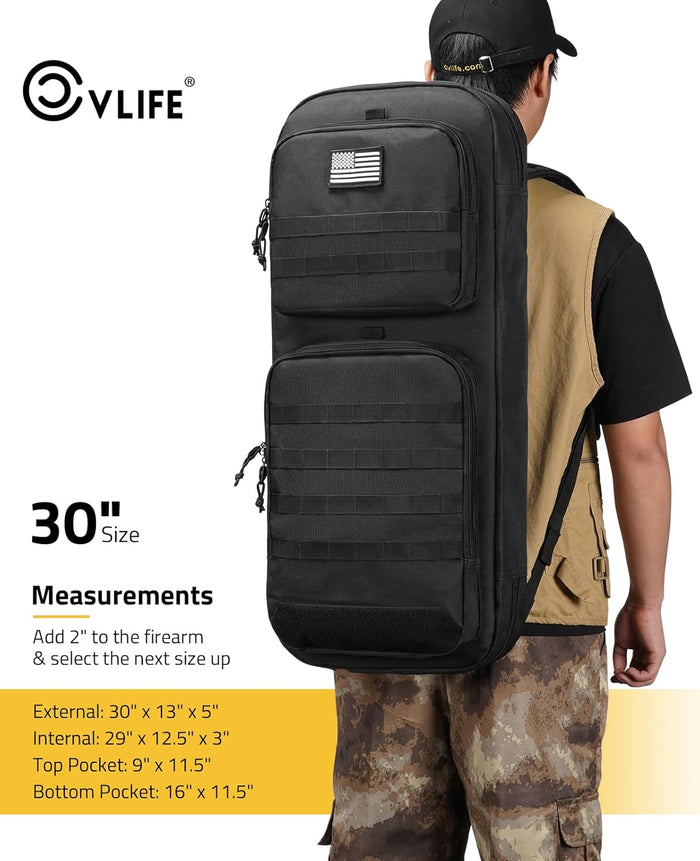 CVLIFE 30" 34" Soft Rifle Case Gun Backpack, Tactical Double Rifle Backpack Gun Bag Covert Bug Out Bag, with Lockable Zipper for Hunting Shooting