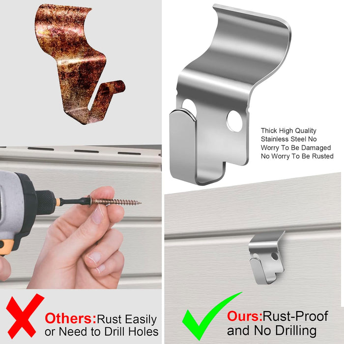 Vinyl Siding Hooks SS, Hold Up to 30lbs Siding Hooks for Hanging Outdoor, No Drilling Vinyl Siding Clips,Easy Install Rustproof Siding Clips to Hang Things for Holiday Lights, Home Decor 10 Pack