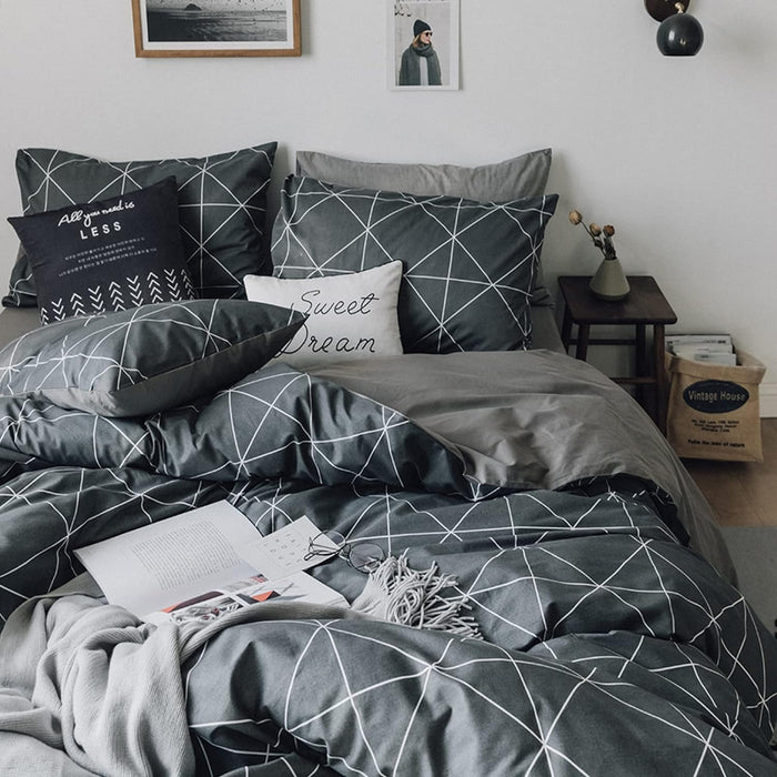 mixinni Full Comforter Set Men Boys Geometric Checkered Plaid Printed Bedding Comforter for All Season Soft Lightweight Bedding Set-Full Size