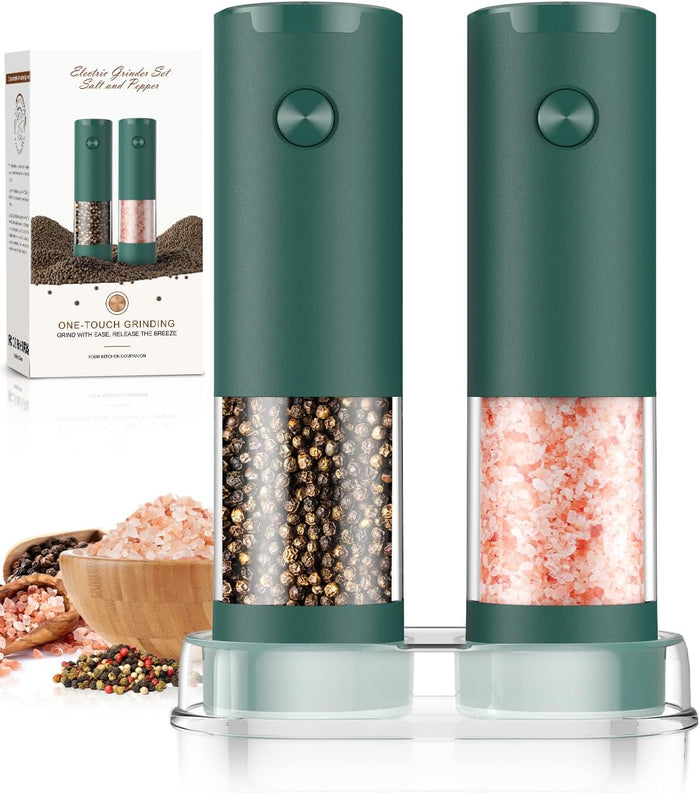 Electric Salt and Pepper Grinder Set Automatic Battery Pepper Mill Shakers Adjustable Coarseness Upgraded Larger Capacity with Led Home and Kitchen Appliances for New House Warming Gifts