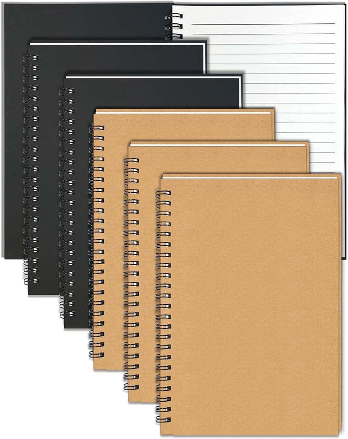 GINMLYDA 12Pack Small Spiral Notebook A5, 8.25x5.5” 120 Lined Pages Wide Ruled Spiral Journal Bulk Blank Kraft Cover Spiral Bound Notebook & Writing Pads for Home Office Meeting Work Note Taking
