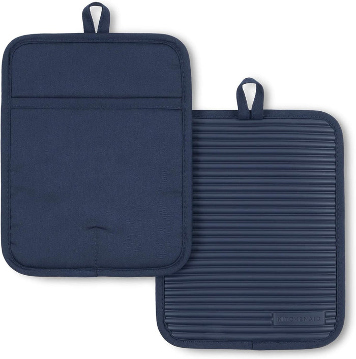 KitchenAid Ribbed Soft Silicone Pot Holder 2-Pack Set, Milkshake Tan, 7"x9"