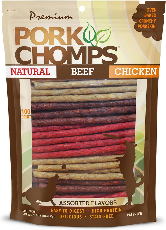 Pork Chomps Dog Chews, 5-inch Munchy Sticks, Assorted Flavors, 50 Count (Pack of 1)