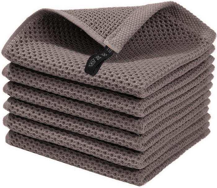 Honeycomb Cotton Dish Cloths 6 Pack,12x12 Inch – Super Absorbent, Quick-Dry & Reusable Kitchen Cleaning Cloths, Lint-Free Washable Towels for Dishes, Glass & Household Use(White)