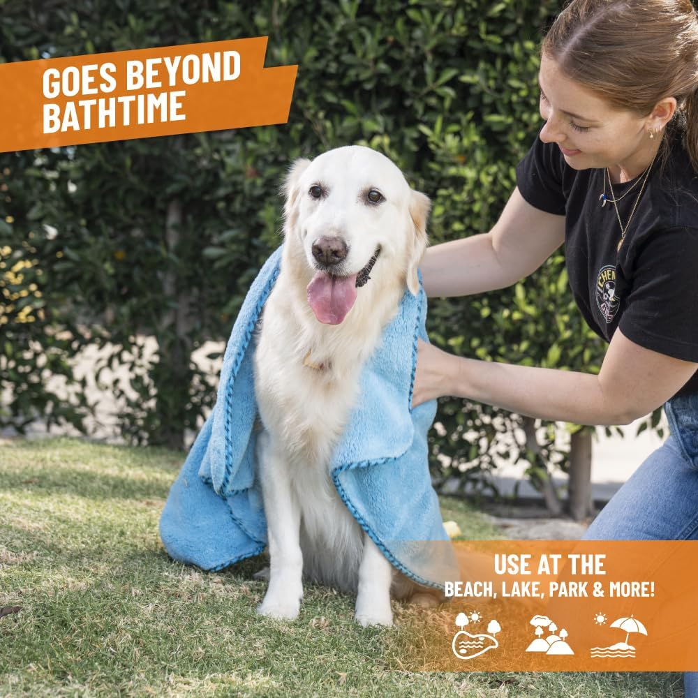 Furrocious Super Absorbent, Ultra Soft Microfiber Pet Towel for Drying & Grooming Dogs, Cats & More by Chemical Guys, Blue (25 inches x 36 inches) PCS1996 - Pet Blanket, Pet Bed Topper
