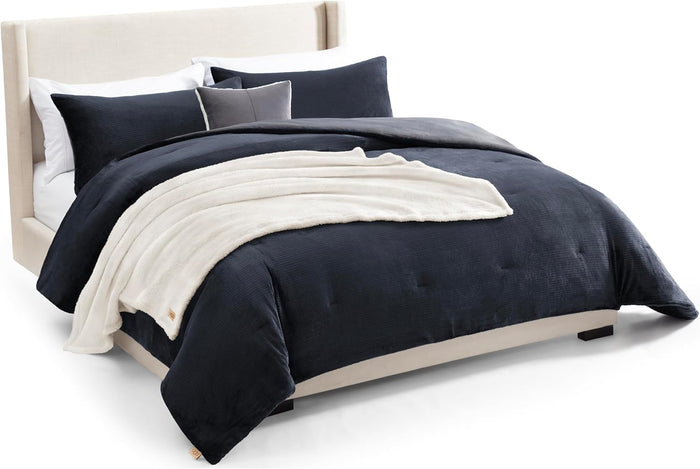 UGG Full/Queen Comforter Set 5 Piece Bed in a Bag with Throw Blanket, Decorative Pillow, Shams, Reversible Hypoallergenic Washable Luxury Warm Fluffy Bedding Set, Navy Blue (Remina)