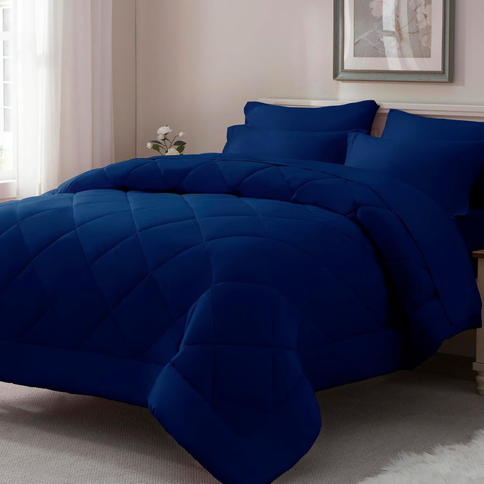 ELNIDO QUEEN® Purple Comforter Set Queen - 7 Pieces Bed in a Bag Queen Size, Bed Set for All Seasons, Ultra Soft Bedding Sets with Comforter, Flat Sheet, Fitted Sheet, Pillowcases and Pillow Shams