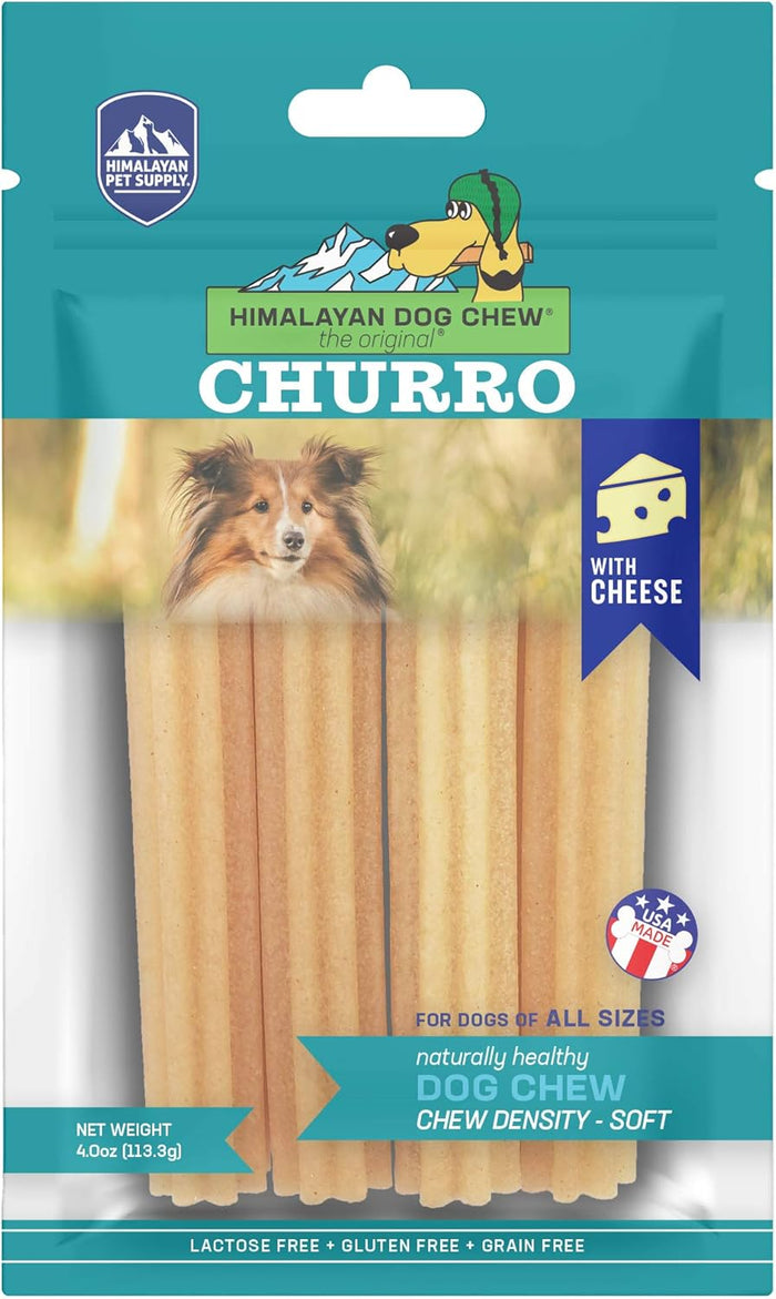 Himalayan Dog Chew Churro Yak Cheese Dog Chews, 100% Natural, Long Lasting, Gluten Free, Healthy & Safe Dog Treats, Lactose & Grain Free, Protein Rich, For All Breeds, Soft, Chicken Flavor, 4 Pack