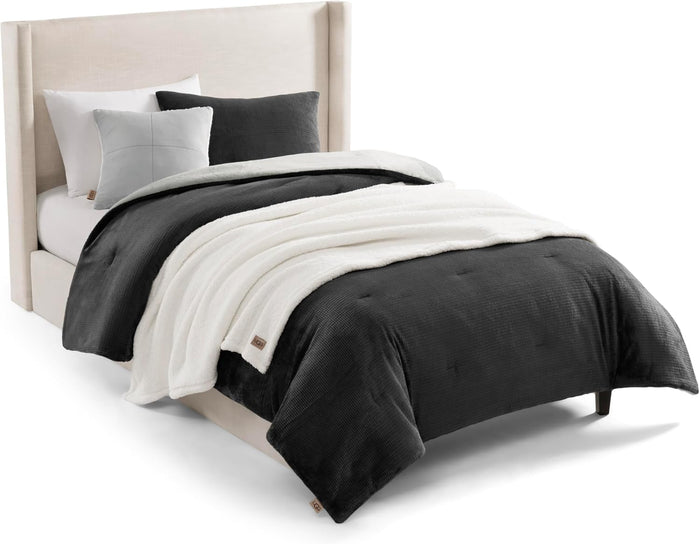 UGG Full/Queen Comforter Set 5 Piece Bed in a Bag with Throw Blanket, Decorative Pillow, Shams, Reversible Hypoallergenic Washable Luxury Warm Fluffy Bedding Set, Navy Blue (Remina)