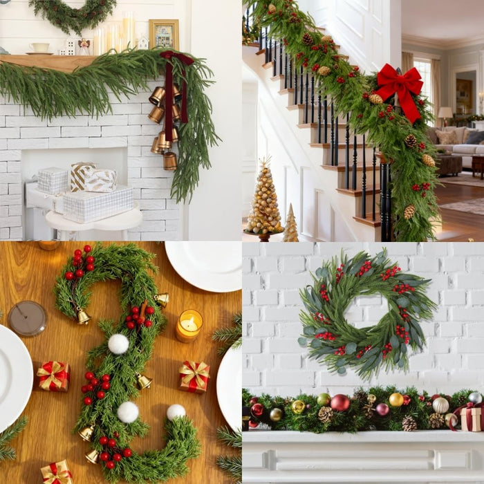 2Pcs 6Ft Artificial Norfolk Pine Garlands Greenery Garland Faux Green Garland for Fireplace Table Mantle Wall Stairs Window Christmas Decoration Indoor Outdoor