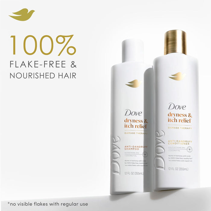 Dove Damage Therapy Derma Shampoo Dryness + Itch for Flaky Scalp with Pyrithione Zinc and Coconut Oil 12 Fl Oz