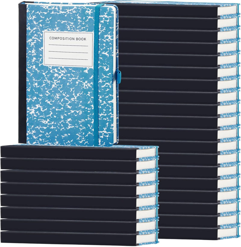 Laumoi 28 Pack PU Leather Lined Notebook Journal Bulk A5 Hardcover Notebook College Ruled 5.5 x 8.2 Inch Journal with Pen Holder for School Business Work Writing(Black,Simple)