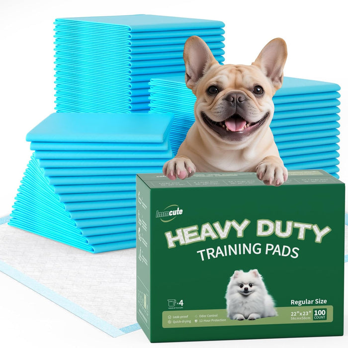 IMMCUTE Puppy Pads 22"x23" 100 Count | 6-Layer Leak-Proof & Super Absorbent Dog Training Pads | Disposable Potty Pads for Puppies, Dogs, Cats & Rabbits | Blue & White