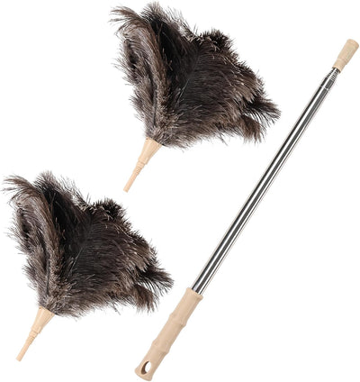 Ostrich Feather Duster 27-94Inch Retractable Fluffy Natural Detachable Ostrich Feather Duster Used for Household Cleaning and High-Altitude Cleaning (2PCS)