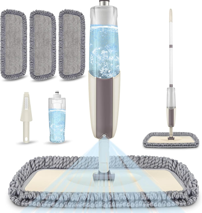 Spray Wet Mops for Hardwood Floors- MEXERRIS Microfiber Dust Dry Mop with 3 Microfiber Washable Pads Hard Wood Floor Mop with Sprayer Commercial Home Use for Wood Floor Laminate Ceramic Tiles