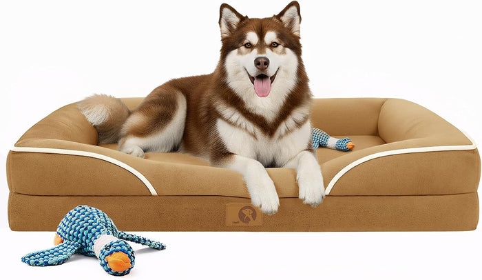Homemate Dog Bed Large Sized Dog: 42x30 inch Orthopedic Large Dogs Bed XL Outdoor Pet Cat Bed Sofa Supplies with Toy Dogs Crate Pad Couch with Removable Washable Cover & Non-Slip Botton Dark Grey