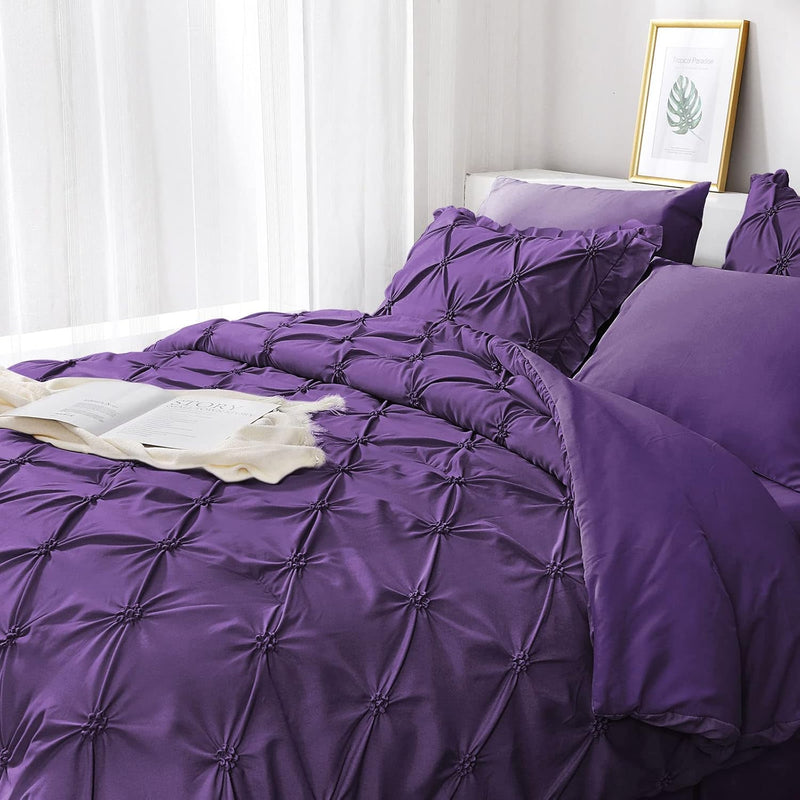 JOLLYVOGUE Grey Queen Comforter Set, 7 Pieces Pintuck Comforters Queen Size, Bed in a Bag Queen Comforter for Bedroom, Bedding Comforter Sets with Comforter, Sheets, Ruffled Shams & Pillowcases