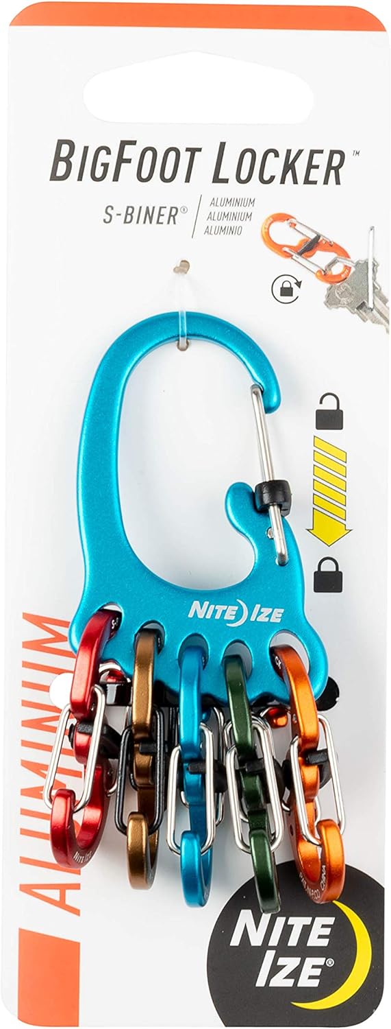 Nite Ize Bigfoot Locker KeyRack - Stainless Steel Holder for Car, House & Other Keys - Carabiner with S-Biners - Holds 15 Keys at Once - Carry Everyday Essentials - Silver