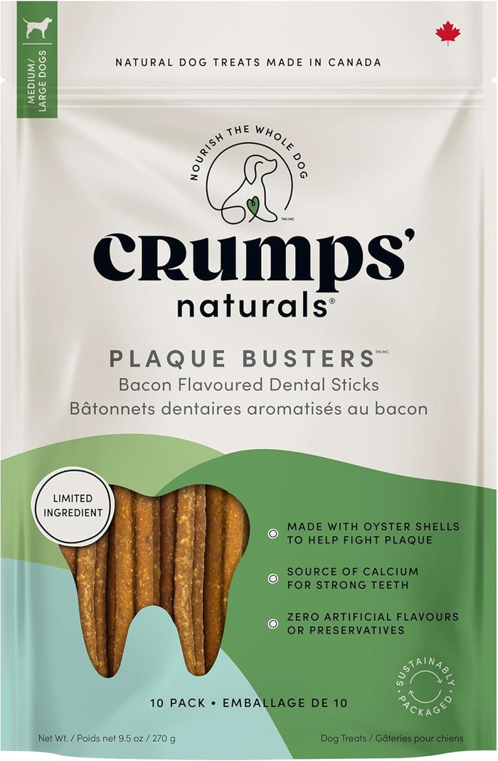 Crumps' Naturals Pbb- Bacon Dental Dog Treats (18 Pack), 4.5"