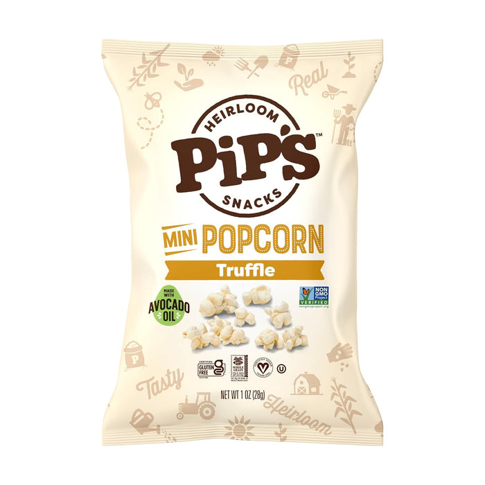 Truffle Mini Popcorn by Pip's Heirloom Snacks – 1oz 24pk – Healthy, Gluten-Free Snack Packs Made From Heirloom Corn, Black Truffle