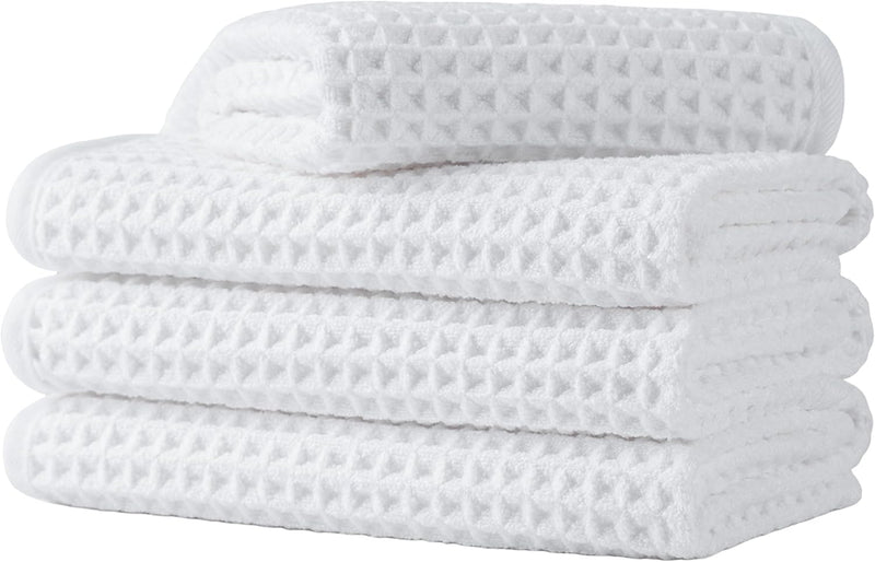 Microfiber Waffle Face Towels, 4 Pieces, Soft, Absorbent, Fast Drying, Lint Free (Turquoise)