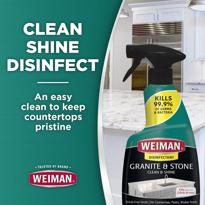 Weiman Disinfectant Granite Daily Clean & Shine - 12 fl oz (2 Pack) Safely Clean Disinfect and Shine Granite Marble Soapstone Quartz Quartzite Slate Limestone Corian Laminate Tile Countertop