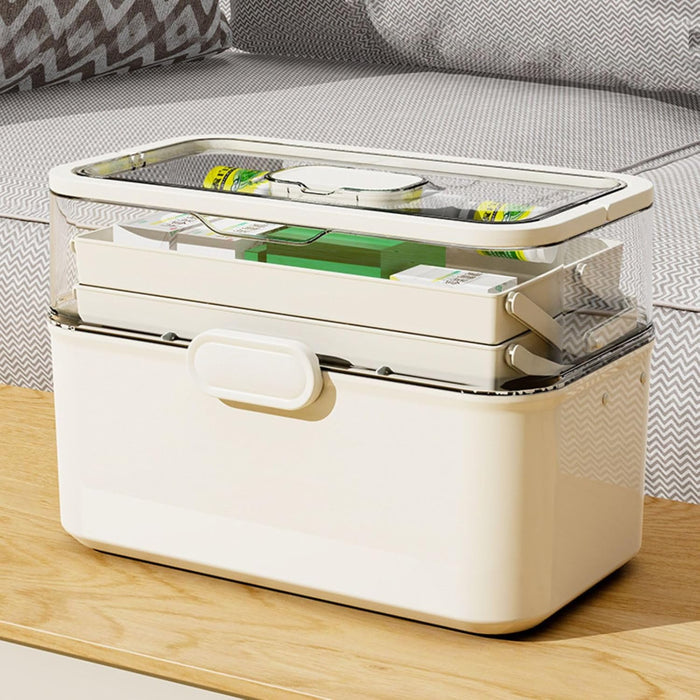 Saim 3-Layer First Aid Organizer Multipurpose Storage Box with Handle and Dividers, Portable Tackle Box, Art Craft Case for Sewing Supplies Medicine Cosmetic,Cosmetic Household Organizer - White